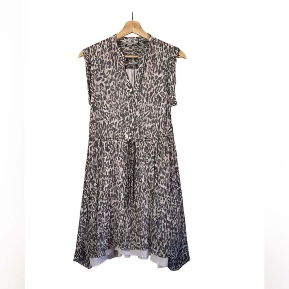 ALLSAINTS Clari Kara Grey and Pink Leopard Print Mini Dress